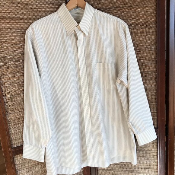 Geoffrey Beene Pinstripe Button-Down Shirt: Cream Black, Men's Size 16-1/2 32/33 - Picture 5 of 11